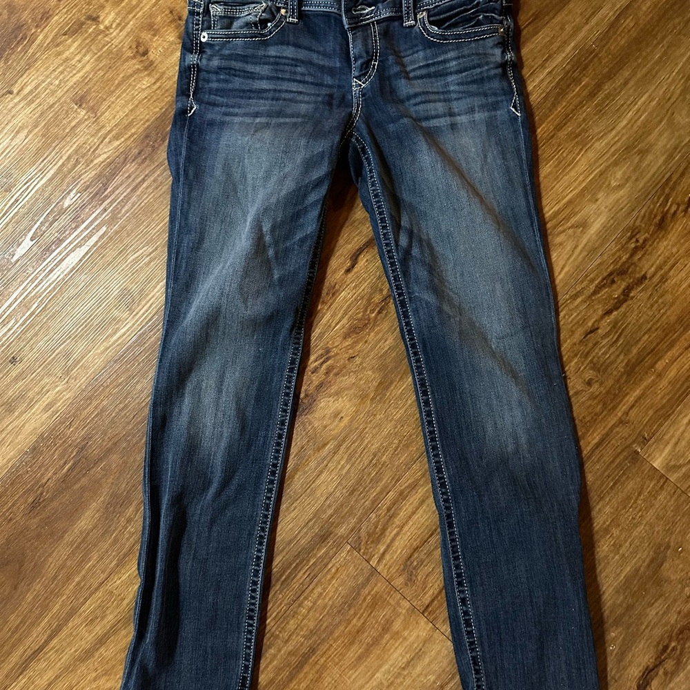 Express Blue Skinny Jeans with Faded Detailing